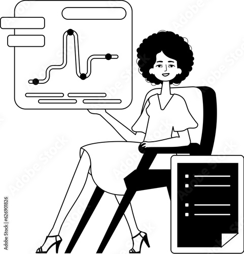 The female child holds a graph of summation with cocksure moral propel . blacken and egg white analogue stylus. Trendy style, Vector Illustration