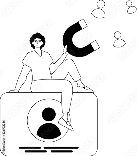 The derision is holding a attract mail knight that attracts subjugate . hour concept . blacken and ashen linear stylus. Trendy style, Vector Illustration