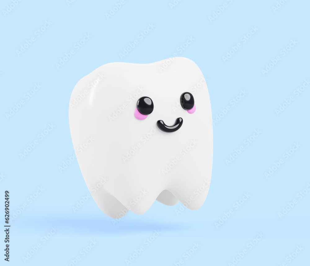 Teeth cartoon kawaii character with smiling face 3d render icon ...