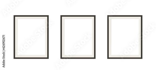 3d realistic frames. Set of 3 black vertical frames. A classic frame for the wall. Template vector