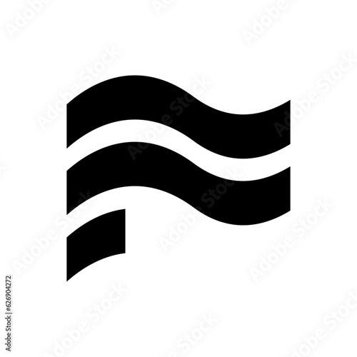Black Wavy Flag Shaped Letter F Icon
