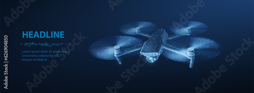 Drone. Abstract 3d drone isolated on blue. Military technology, aerial monitoring