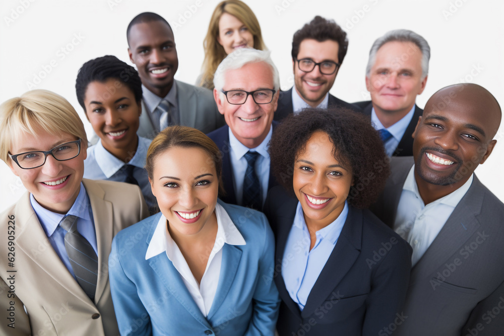 A diverse group of businesspeople poses for a professional team photo, exuding confidence and professionalism, while looking smart and impeccable. Generative AI. A diverse group of businesspeople poses for a professional team photo, exuding confidence and professionalism, while looking smart and impeccable. Generative AI.