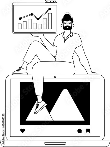 Guy , photograph and emergence graph . social network root . bootleg and white linear manner. Trendy style, Vector Illustration