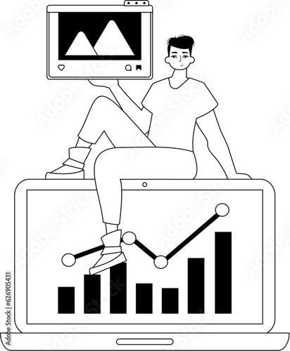 Guy , photograph and issue graph . social network settle . bootleg and flannel linear manner. Trendy style, Vector Illustration