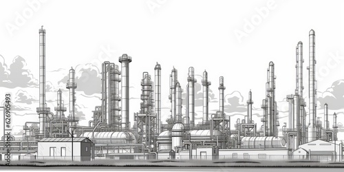 In black and white. Industrial factories silhouette background. Beautiful illustration picture. Generative AI