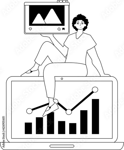 Guy , photograph and issue graph . social network settle . moonlight and washcloth linear manner. Trendy style, Vector Illustration