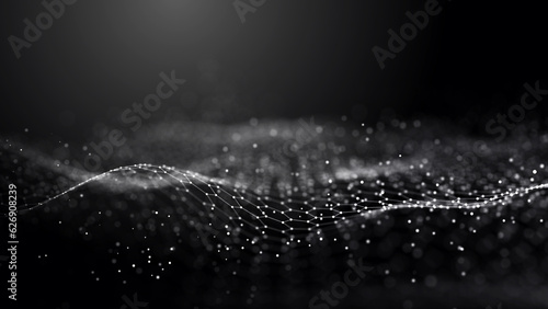 White abstract background grid of interlacing lines and dots on a dark background. Structure of network connections. 3D rendering.