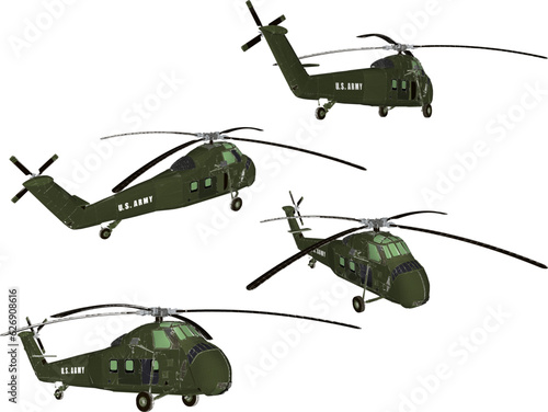 Sketch vector illustration of a stealth air combat troop heli vehicle with guns