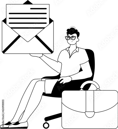 The derision is holding a letter . topic of authoritative message . black and ashen analogue expressive style. Trendy style, Vector Illustration