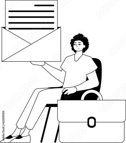 The derision is holding a letter . subject of authoritative message . black and ashen analogue expressive expressive expressive dash. Trendy style, Vector Illustration