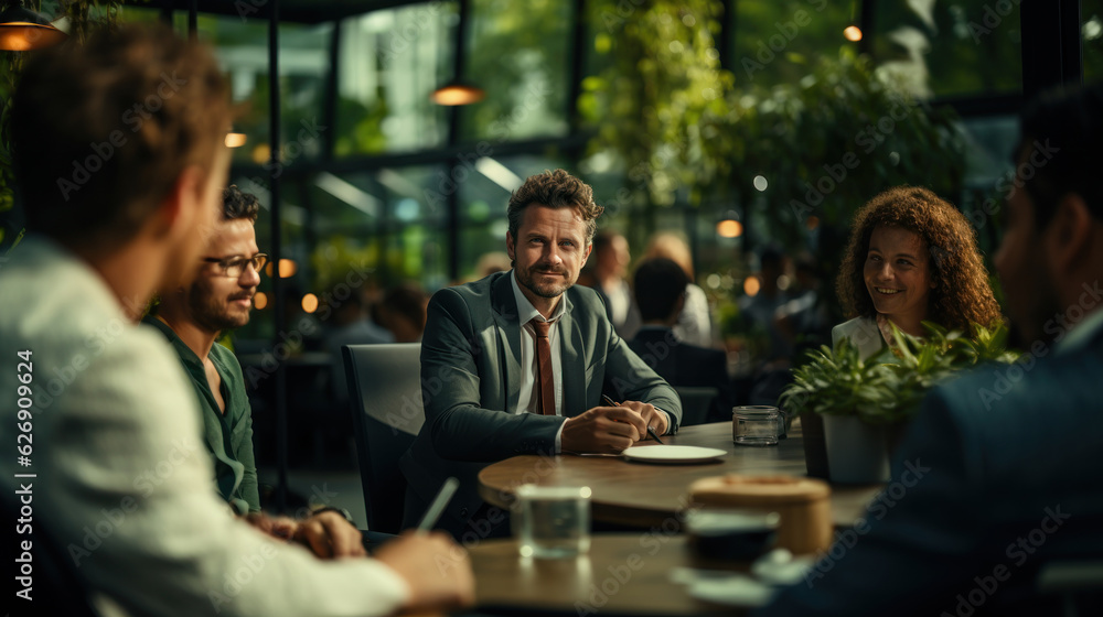 Group of business people having a meeting in a cafe. Businessmen and businesswomen working together. Group of business people having a meeting in a cafe. Businessmen and businesswomen working together.
