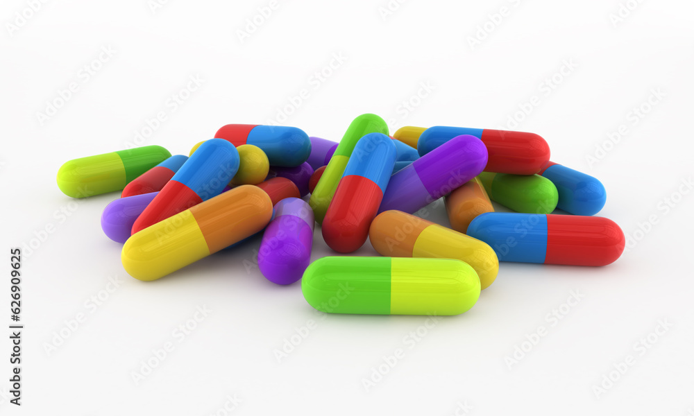 3d render color pill capsules (clipping path) 3d render color pill capsules (clipping path)