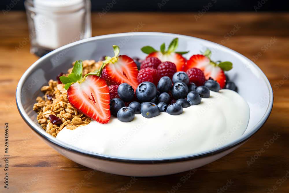 Nutritious Greek Yogurt Bowl with Fresh Berries - Generative AI