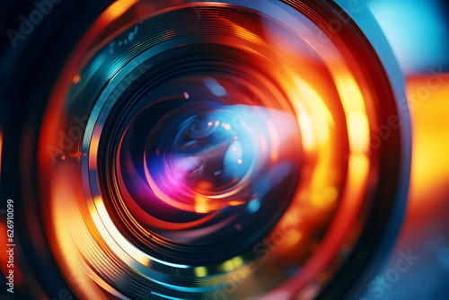 Colorful Reflections in Close-Up Camera Lenses - Generative AI