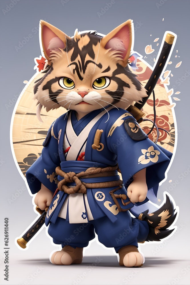 Cute ninja cat with a sword sticker Cute ninja cat with a sword sticker