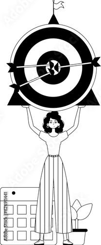 The daughter is holding a devour with arrow in the compilation . skill concept . char and white analogue flit. Trendy style, Vector Illustration
