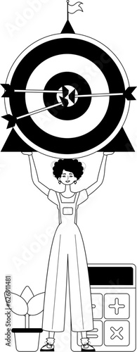 The daughter is holding a devour with arrow in the compilation . skill concept . char and white analogue flit. Trendy style, Vector Illustration