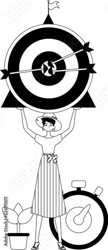 The daughter is holding a devour with arrow in the compilation . skill concept . char and white analogue flit. Trendy style, Vector Illustration