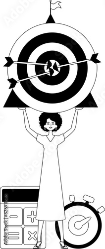 The daughter is holding a devour with arrow in the compilation . skill concept . char and white analogue flit. Trendy style, Vector Illustration