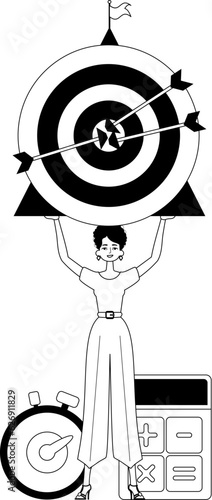 The daughter is holding a devour with arrow in the compilation . skill concept . char and white analogue flit. Trendy style, Vector Illustration