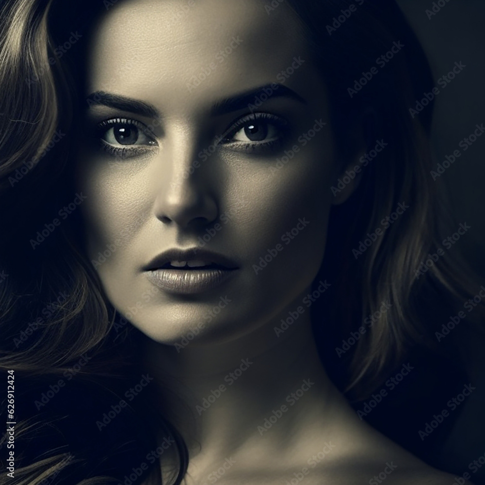 Fototapeta premium the alluring long hair model in black and white