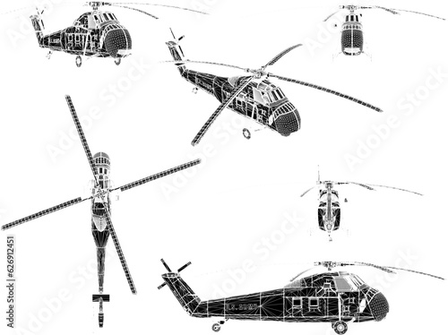 Sketch vector illustration of a stealth air combat troop heli vehicle with guns
