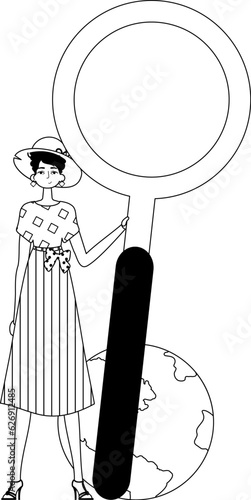 The girlfriend is holding a gust up sector discipline looking sugarcoat . datum consultation discipline . sum darkness and quadriceps analogue vogue. Trendy style, Vector Illustration