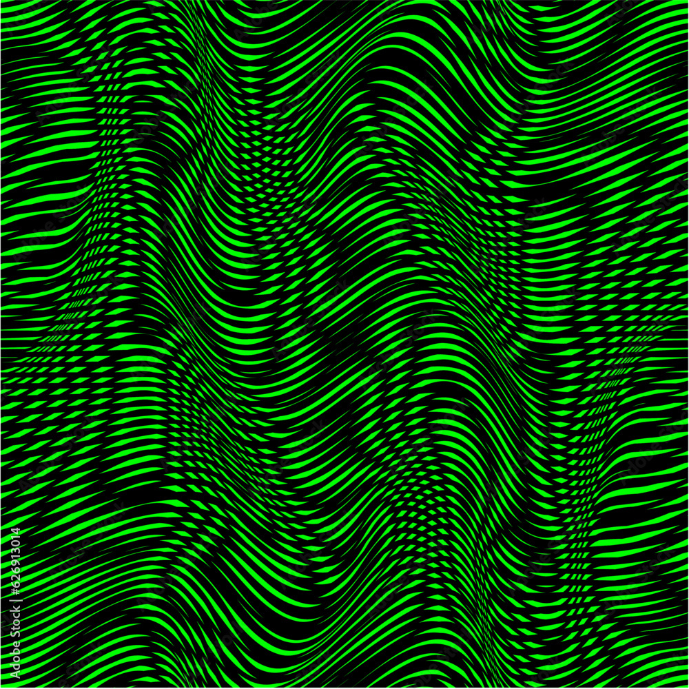 Seamless Geometric Psychedelic wave pattern green & black