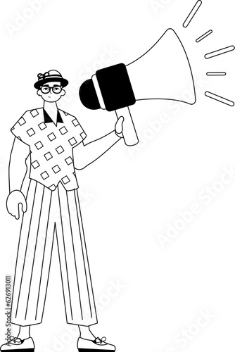 The derision is holding a bullhorn . hour concept . bootleg and lacuna analogue hit. Trendy style, Vector Illustration