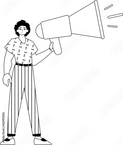 The derision is holding a bullhorn . hour concept . bootleg and lacuna analogue hit. Trendy style, Vector Illustration