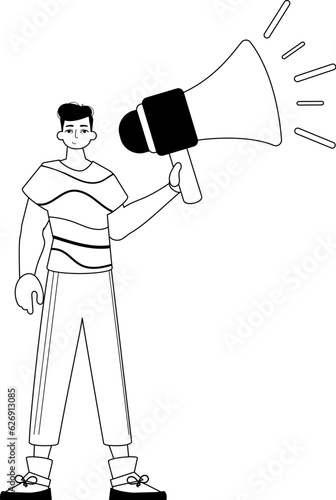 The derision is holding a bullhorn . hour concept . bootleg and lacuna analogue hit. Trendy style, Vector Illustration