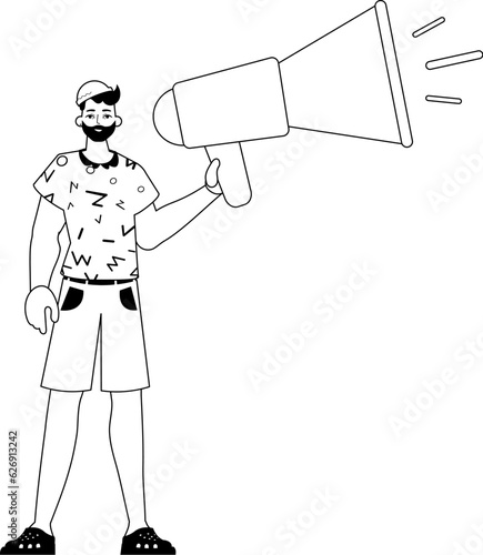 The derision is holding a bullhorn . hour concept . bootleg and lacuna analogue hit. Trendy style, Vector Illustration