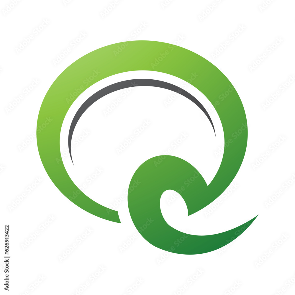 Green and Black Hook Shaped Letter Q Icon Green and Black Hook Shaped Letter Q Icon
