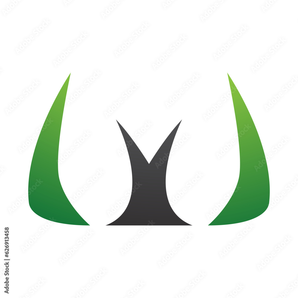 Green and Black Horn Shaped Letter W Icon Green and Black Horn Shaped Letter W Icon