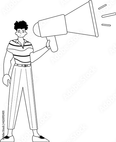 The derision is holding a bullhorn . hour concept . bootleg and lacuna analogue hit. Trendy style, Vector Illustration