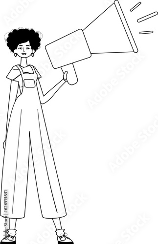 The daughter is holding a bullhorn . hour concept . black and white analogue vogue. Trendy style, Vector Illustration