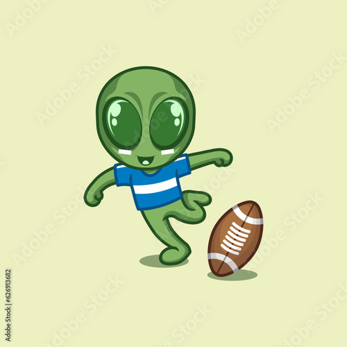cute cartoon alien playing rugby