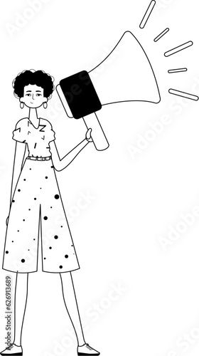 The daughter is holding a bullhorn . hour concept . total darkness and egg white analogue vogue. Trendy style, Vector Illustration