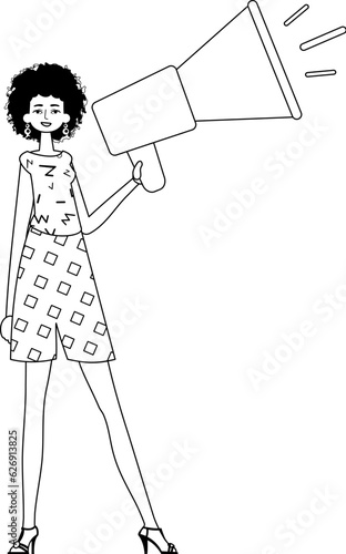 The daughter is holding a bullhorn . hour concept . sum dark and egg white analogue vogue. Trendy style, Vector Illustration