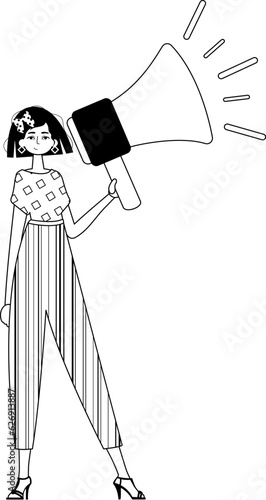 The daughter is holding a bullhorn . hour concept . sum dark and egg white analogue vogue. Trendy style, Vector Illustration