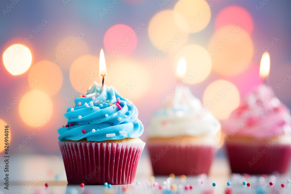 Colorful Birthday Cupcakes Delight - Generative AI Colorful Birthday Cupcakes Delight - Generative AI