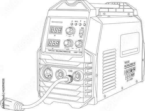 Inverter MMA Welding Machines, inverter for alternative energy, Inverter icons set isometric Vector illustration.