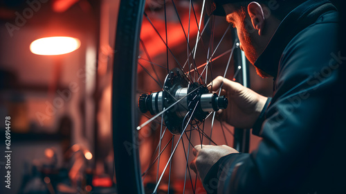 Un mécanicien en train de réparer un vélo.