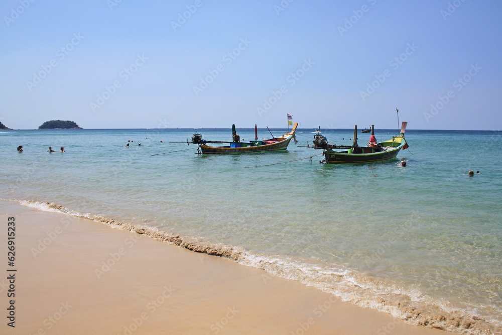 Phuket, Thailand - 02.11.2019. Boats in the sea near Kata beach.