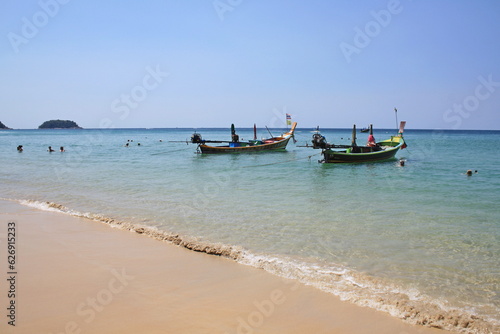 Phuket, Thailand - 02.11.2019. Boats in the sea near Kata beach.
