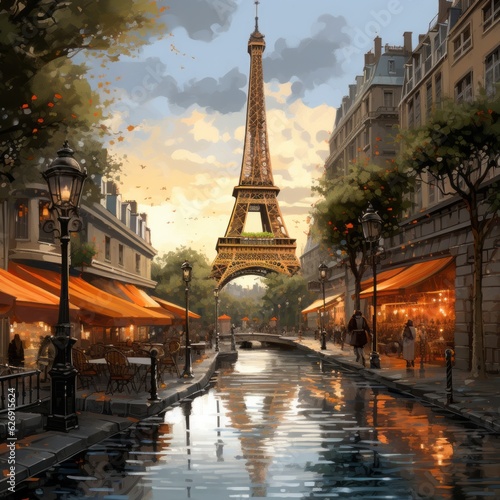 Artwork of famous city. Beautiful illustration picture. Generative AI © standret