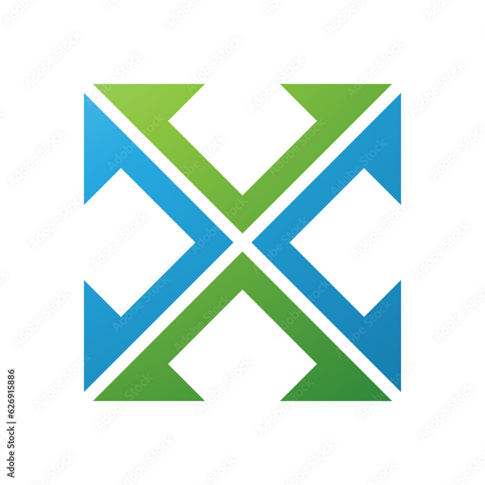 Green and Blue Arrow Square Shaped Letter X Icon Green and Blue Arrow Square Shaped Letter X Icon