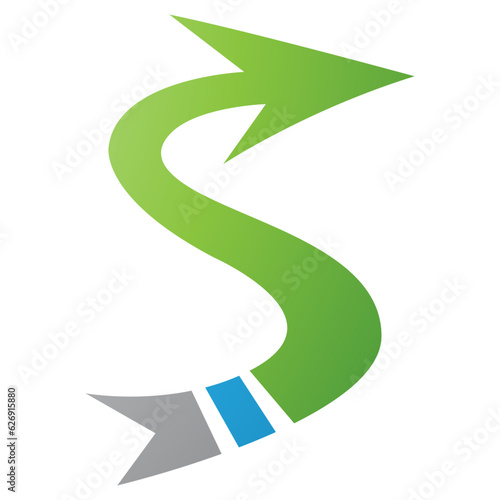 Green and Blue Arrow Shaped Letter S Icon