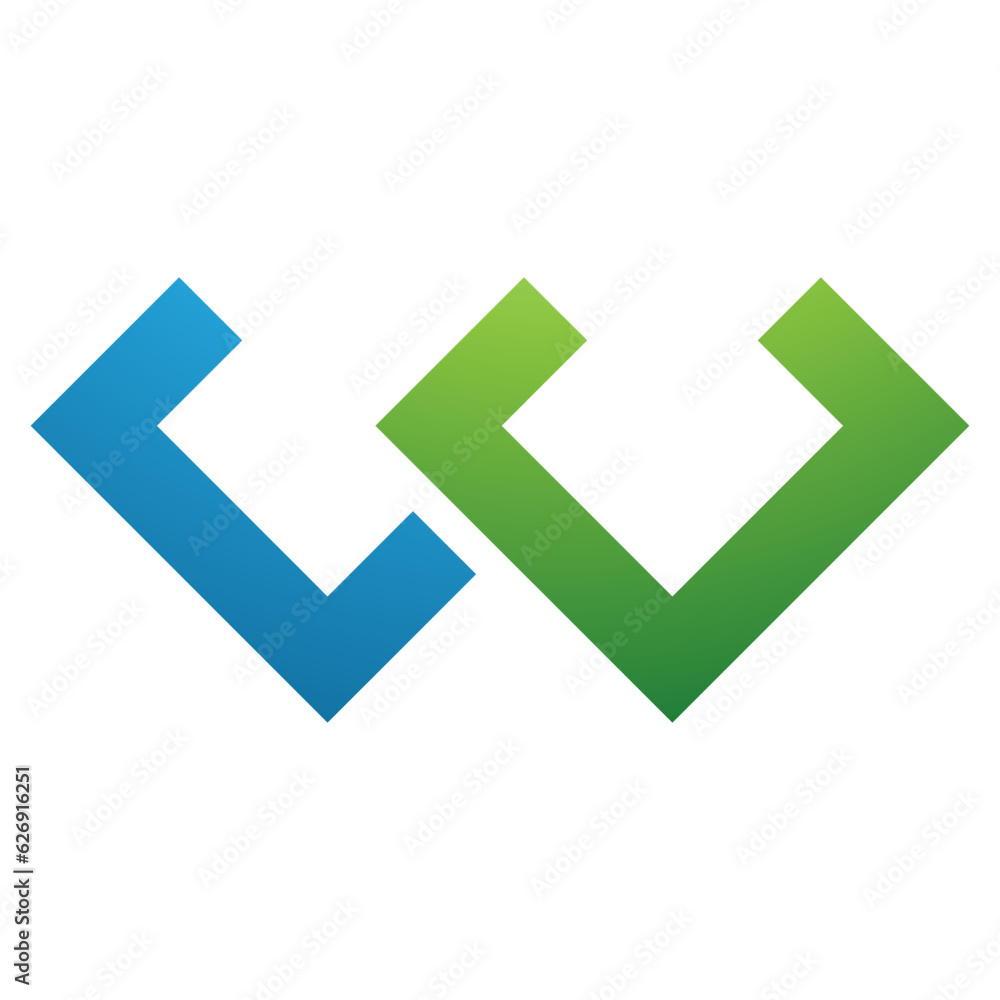 Green and Blue Cornered Shaped Letter W Icon Green and Blue Cornered Shaped Letter W Icon